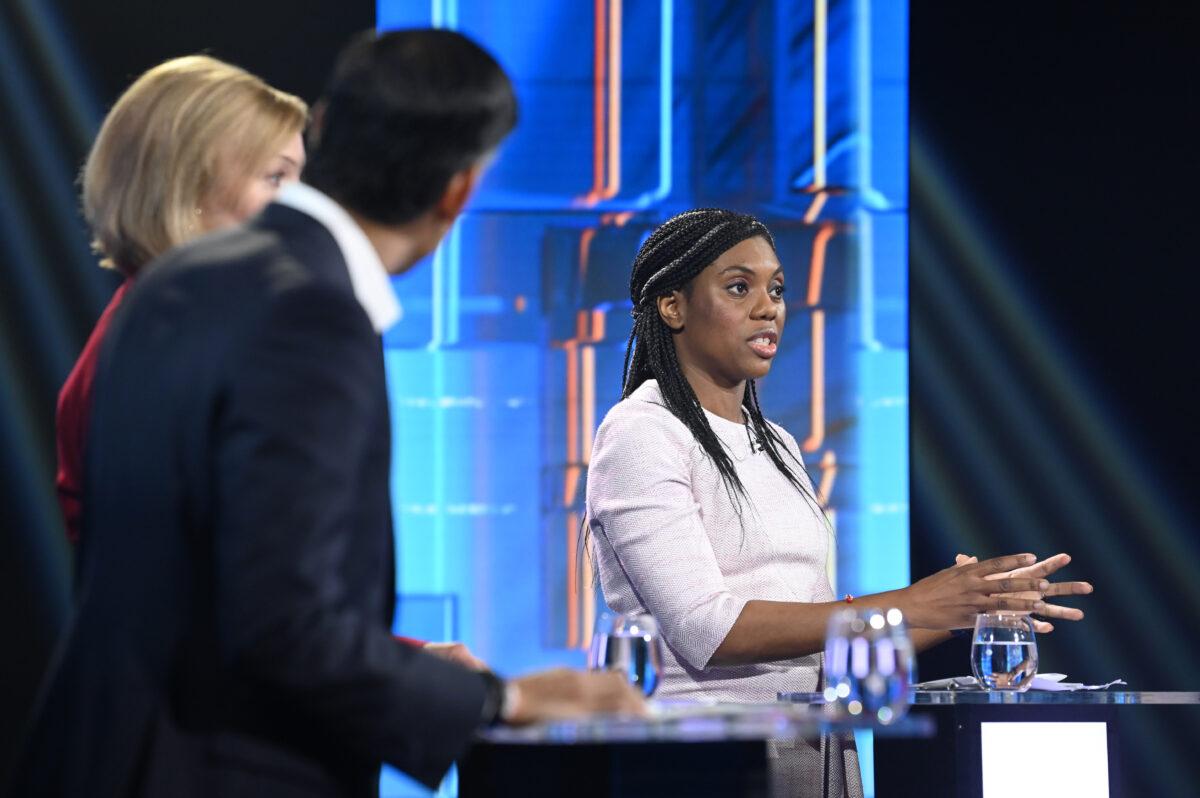 Conservative leadership candidate Kemi Badenoch speaks during "Britain's Next Prime Minister: The ITV Debate" at Riverside Studios in London on July 17, 2022. (Jonathan Hordle / ITV via Getty Images)