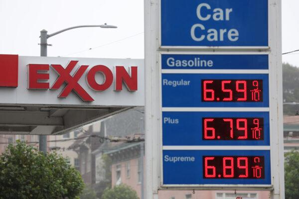 Gas prices are displayed at an Exxon gas station in San Francisco on July 5, 2022. (Justin Sullivan/Getty Images)