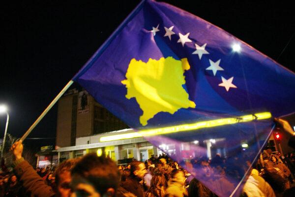 Kosovar Albanians celebrate on the day their prime minister proclaimed Kosovo "an independent, sovereign, and democratic state," in Mitrovica, Serbia, on Feb. 17, 2008. (Carsten Koall/Getty Images)