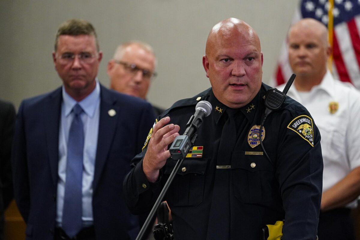 Greenwood Police Chief James Ison speak during a press conference at the Greenwood City Center in Greenwood, Ind., on July 18, 2022. (Michael Conroy/AP Photo)