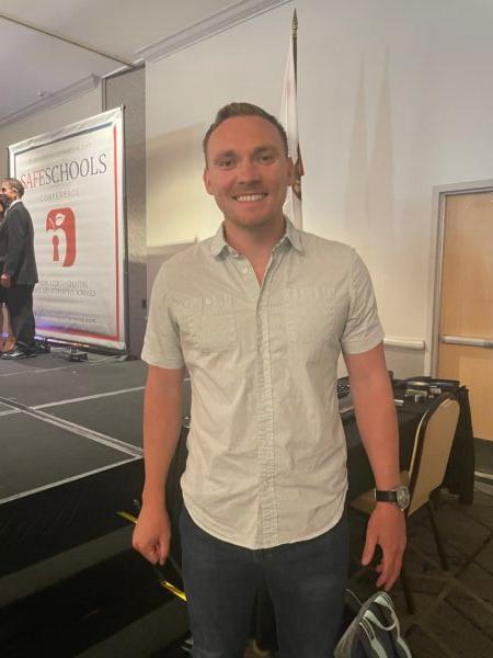 Kyler Erickson at the 13th annual SafeSchools Conference in Garden Grove, Calif., on July 13, 2022. (Carol Cassis/The Epoch Times)