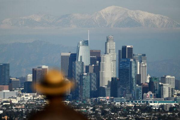 The Los Angeles downtown skyline seen from the Kenneth Hahn State Recreation Area in Los Angeles, Calif. on Dec. 15, 2021 (Patrick T. Fallon/Getty Images)