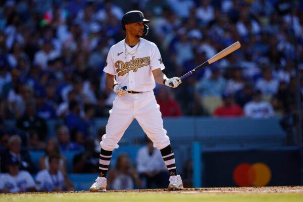 Mookie Betts #50 of the Los Angeles Dodgers bats against the American League during the 92nd MLB All-Star Game at Dodger Stadium in Los Angeles on July 19, 2022. (Ronald Martinez/Getty Images)