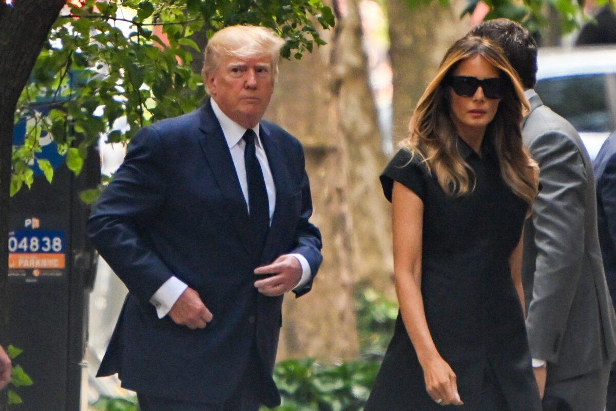 Former President Donald Trump and former First Lady Melania Trump arrive for the funeral of Ivana Trump at St. Vincent Ferrer Roman Catholic Church in New York on July 20, 2022. (Alexi J. Rosenfeld/Getty Images)