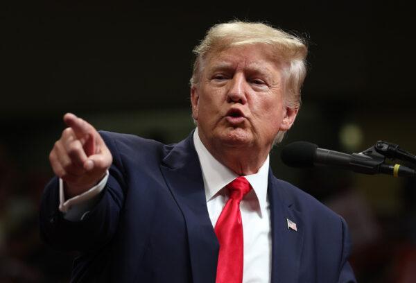 Former president Donald Trump at a "Save America" rally in Anchorage, Alaska, on July 9, 2022. Trump is due in Arizona for a rally for his chosen candidates, including Kari Lake who is running for governor, in the Republican primary on July 22. (Justin Sullivan/Getty Images)