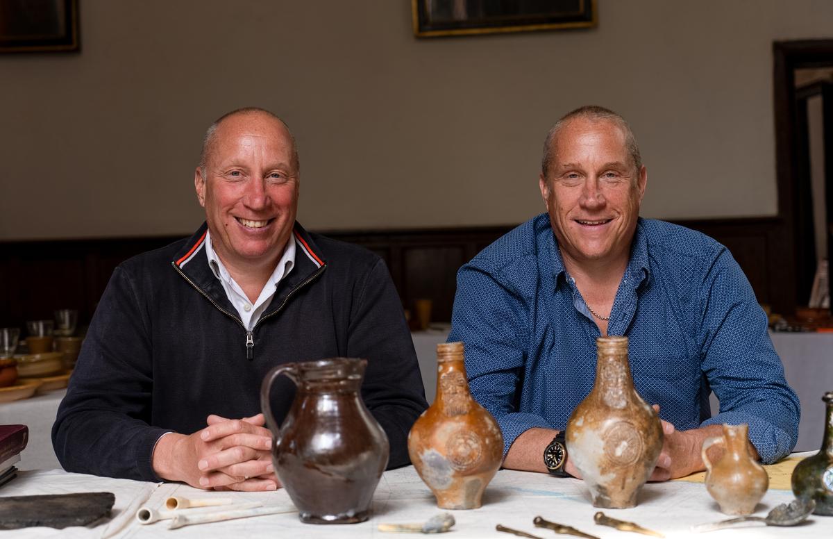Julian and Lincoln Barnwell with some of their discoveries. (Courtesy of University of East Anglia)