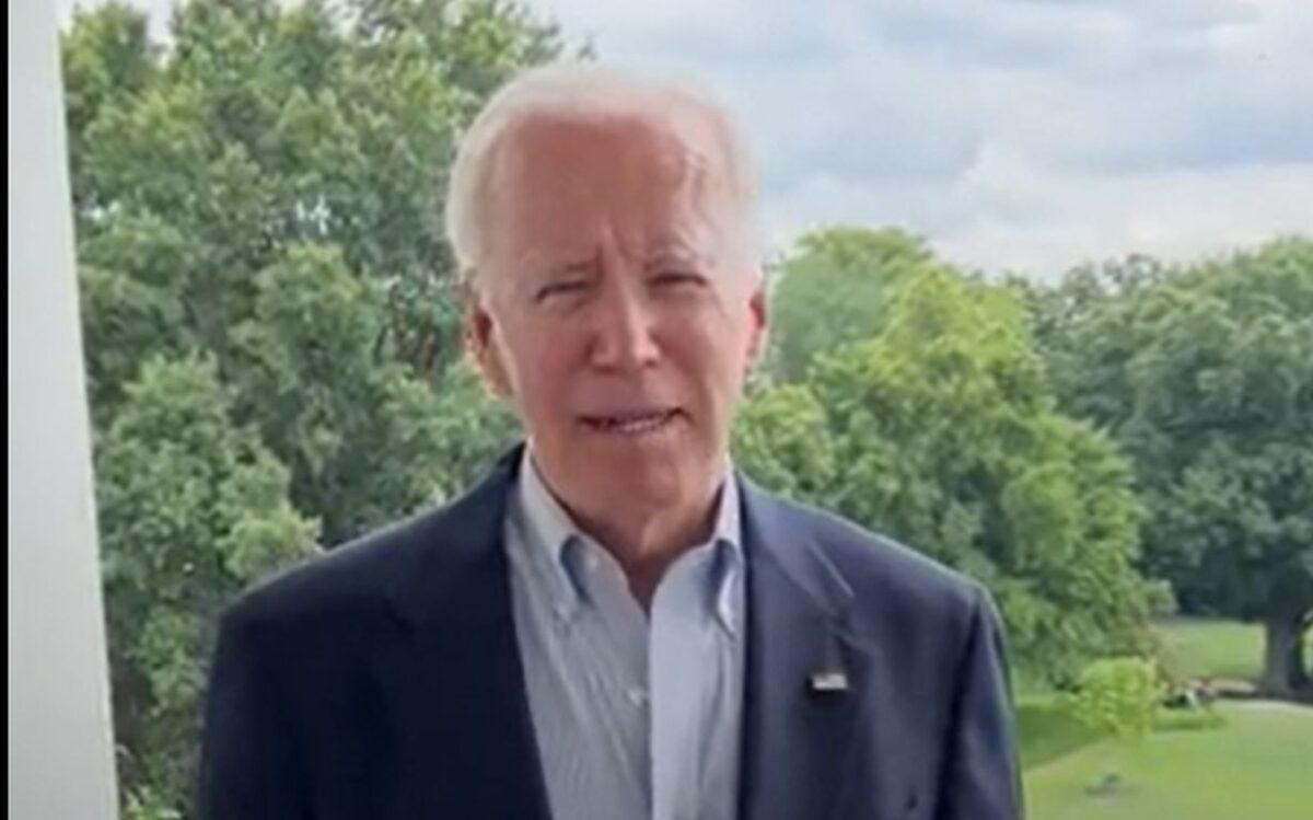 President Joe Biden appeared in a video to speak about his COVID-19 case that was uploaded to his Twitter account on July 21, 2022. (President Joe Biden/Twitter screenshot via The Epoch Times)