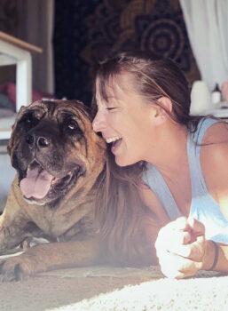 Ashli Babbitt with Bella, one of her treasured dogs, at home in San Diego. (Courtesy of Aaron Babbitt)