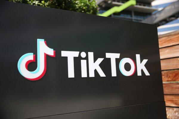 The TikTok logo is displayed outside a TikTok office in Culver City, Calif., on Aug. 27, 2020. (Mario Tama/Getty Images)