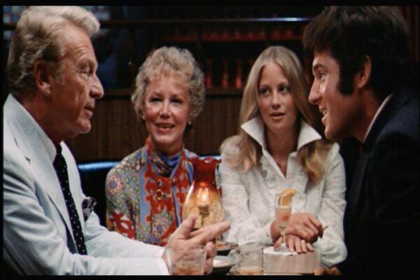(L–R) Eddie Albert as Mr. Corcoran, Audrey Lindley as Mrs. Corcoran, Cybill Shepherd as Kelly and Charles Grodin as Lenny in "The Heartbreak Kid." (Palomar Pictures)