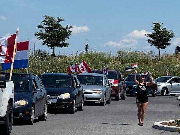 A protest convoy in the Kanata suburb of Ottawa in solidarity with Dutch farmers demonstrating against government climate change policies, on July 23, 2022. (Annie Wu/The Epoch Times)