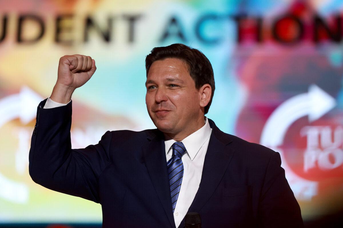 Florida Gov. Ron DeSantis speaks during the Turning Point USA Student Action Summit at the Tampa Convention Center in Tampa, Florida, on July 22, 2022. (Joe Raedle/Getty Images)