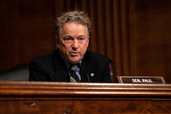 Sen. Rand Paul (R-Ky.) speaks during a hearing with the Senate Health, Education, Labor, and Pensions Committee on Capitol Hill in Washington on Feb. 3, 2021. (Anna Moneymaker/Pool/Getty Images)