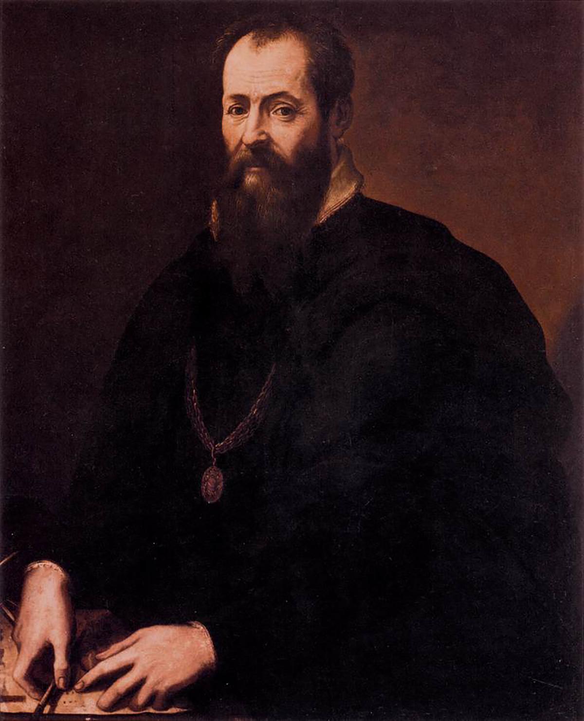 Portrait of Giorgio Vasari, circa 1571–74, by Jacopo Zucchi. Oil on wood. Uffizi, Florence, Italy. (Public Domain)