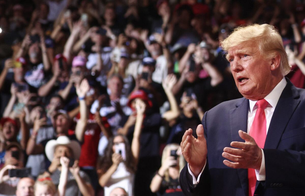 Former President Donald Trump attends a rally in support of Arizona GOP candidates, in Prescott Valley, Ariz., on July 22, 2022. (Mario Tama/Getty Images)