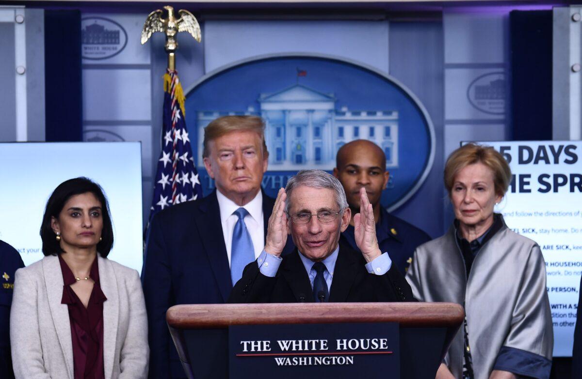 NIAID Director Dr. Anthony Fauci speaks during a press briefing at the White House in Washington on March 16, 2020. (Brendan Smialowski/AFP via Getty Images)