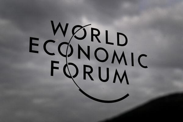 A sign of the World Economic Forum (WEF) is seen at the Congress Centre during its annual meeting in Davos, Switzerland, on May 23, 2022. (Fabrice Coffrini/AFP via Getty Images)