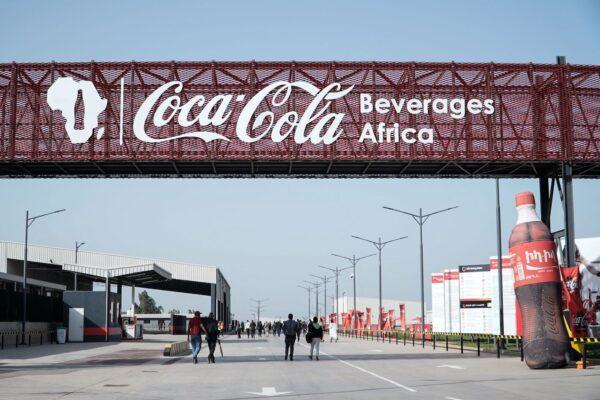 A sign of the factory is during the inauguration of a new Coca-Cola mega factory in Sebeta, Ethiopia, on May 31, 2022. (Amanuel Sileshi/AFP via Getty Images)