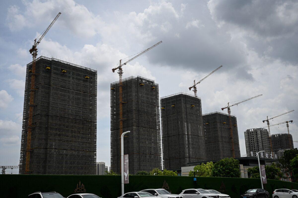 A general view shows Evergrande residential buildings under construction in Guangzhou, in southern China’s Guangdong Province, on July 18, 2022. (Jade Gao/AFP via Getty Images)