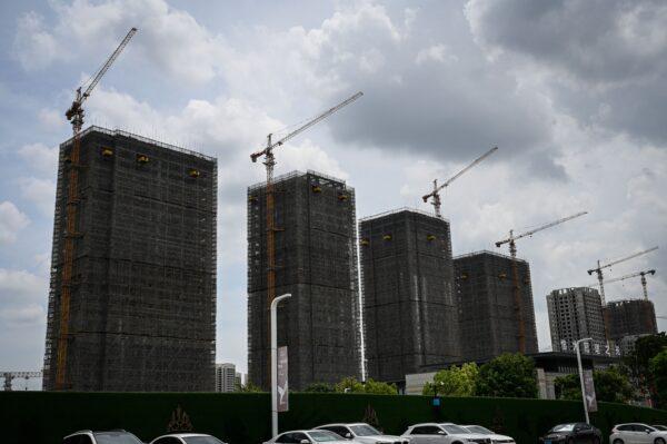 A general view shows Evergande residential buildings under construction in Guangzhou, Guangdong Province, China, on July 18, 2022. (JADE GAO/AFP via Getty Images)