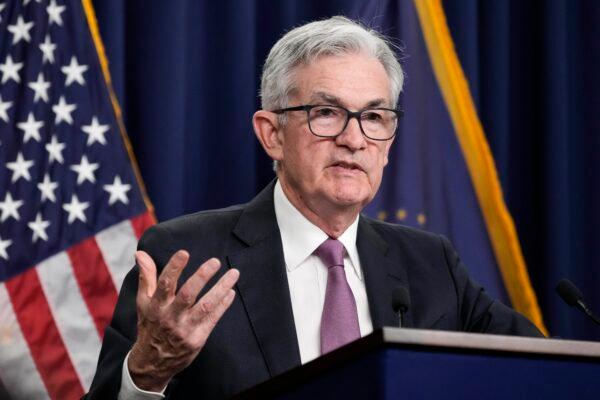 Federal Reserve Board Chairman Jerome Powell speaks during a news conference following a meeting of the Federal Open Market Committee (FOMC) at the headquarters of the Federal Reserve in Washington on July 27, 2022. (Drew Angerer/Getty Images)