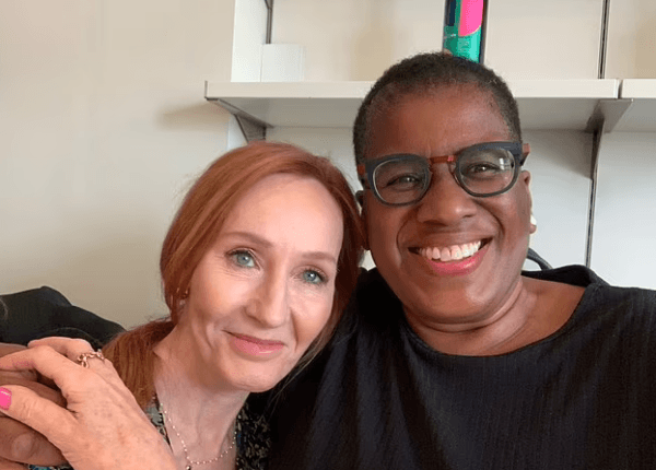 JK Rowling (L) pictured with feminist barrister Allison Bailey (R), who won a discrimination case over her gender critical views. (Courtesy Allison Bailey)