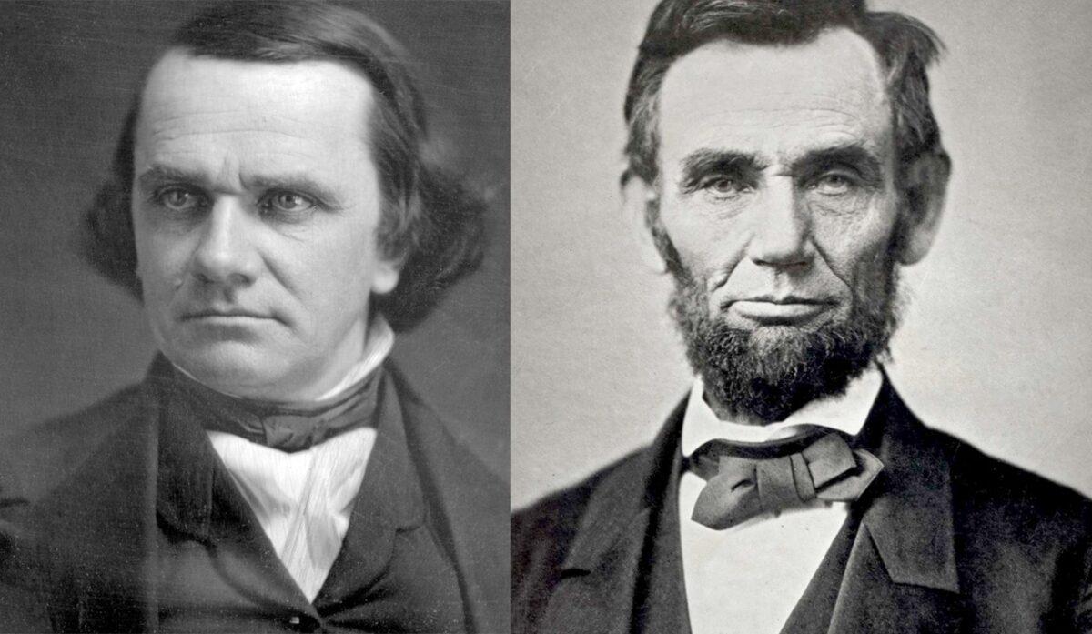 (Right) Stephen A. Douglas. (Left) Abraham Lincoln. (Public Domain)