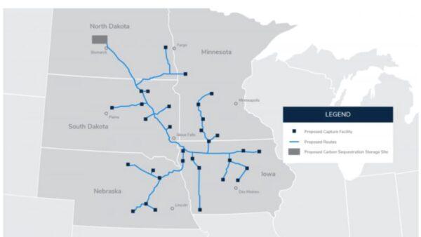 The Midwest Carbon Express is a 2,000-mile web of carbon-capture pipelines proposed by Summit Carbon Solutions. (Courtesy Summit Carbon Solutions)