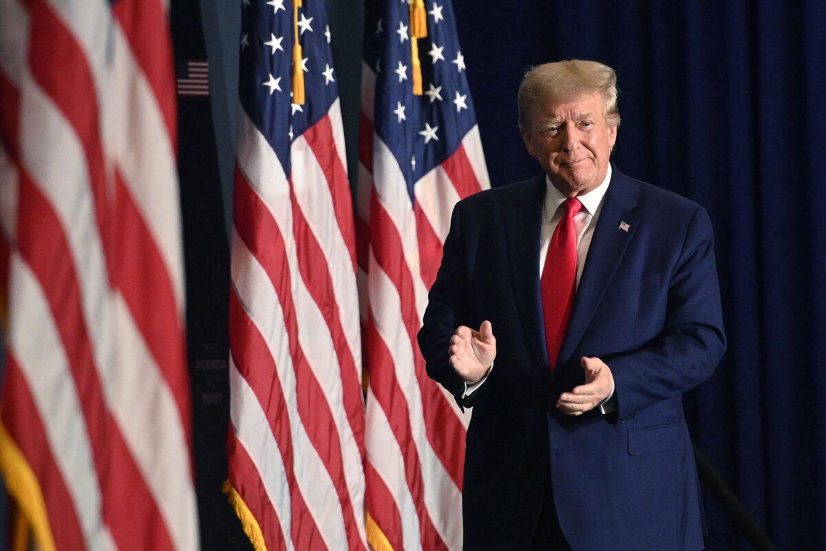 Former President Donald Trump arrives to speak at the America First Policy Institute Agenda Summit in Washington on July 26, 2022. (Mandel Ngan/AFP via Getty Images)
