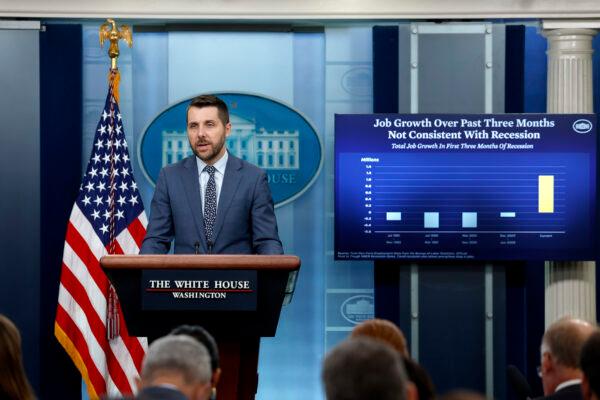 National Economic Council Director Brian Deese speaks to reporters during a daily press briefing with White House Press Secretary Karine Jean-Pierre at the White House in Washington on July 26, 2022. (Anna Moneymaker/Getty Images)