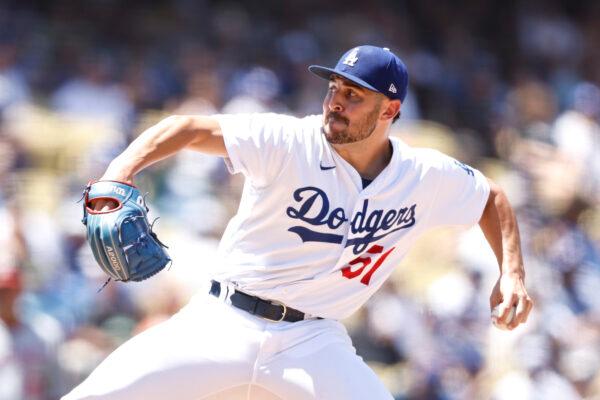 Alex Vesia #51 of the Los Angeles Dodgers pitches against the Washington Nationals during the sixth inning at Dodger Stadium, in Los Angeles, on July 27, 2022. (Michael Owens/Getty Images)