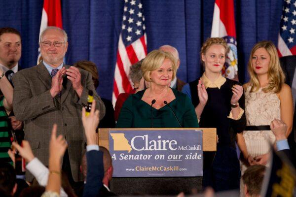 U.S. Sen. Claire McCaskill (D-Mo.) is surrounded by family members as she speaks to supporters during an election night party on Nov. 6, 2012, in St. Louis. McCaskill defeated Rep. Todd Akin (R-Mo.) for the Missouri U.S. senate seat. (Photo by Whitney Curtis/Getty Images)