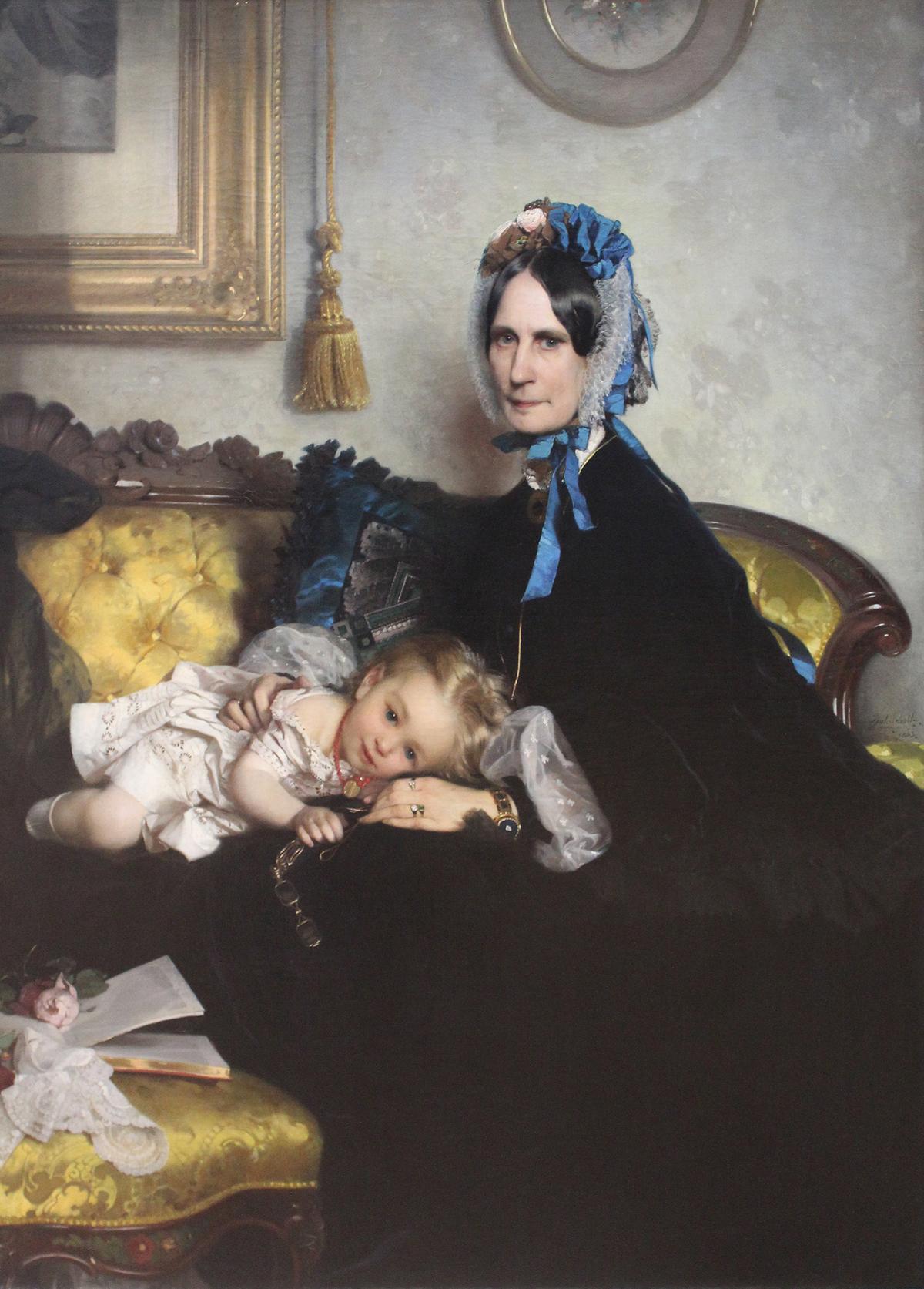 "Grandmother and Granddaughter," 1863, by Julius Scholtz. Oil on canvas. (Public Domain)