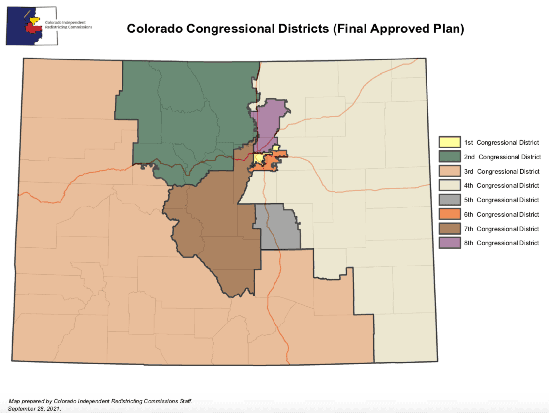 Colorado Independent Redistricting Commission's approved map, on Sept. 28, 2021. (Colorado Independent Commission)
