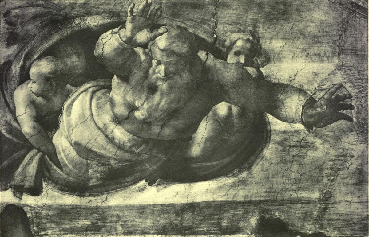 GOD DIVIDING THE WATERS FROM THE EARTH (After the fresco by Michelangelo. Rome: The Vatican, Sistine Chapel) Anderson