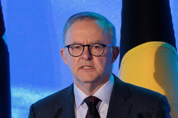 Australian Prime Minister Anthony Albanese speaks at the Sydney Energy Forum in Sydney, Australia, on July 12, 2022. (Brook Mitchell/Pool via Reuters)