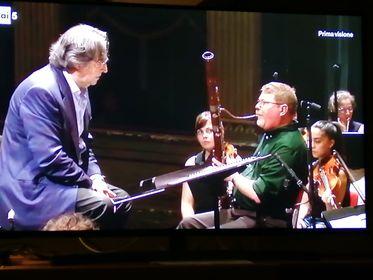 Maestro Riccardo Muti (L) and his Cherubini Youth Orchestra with David McGill on bassoon in July, 2016. (RAI Italian Television)