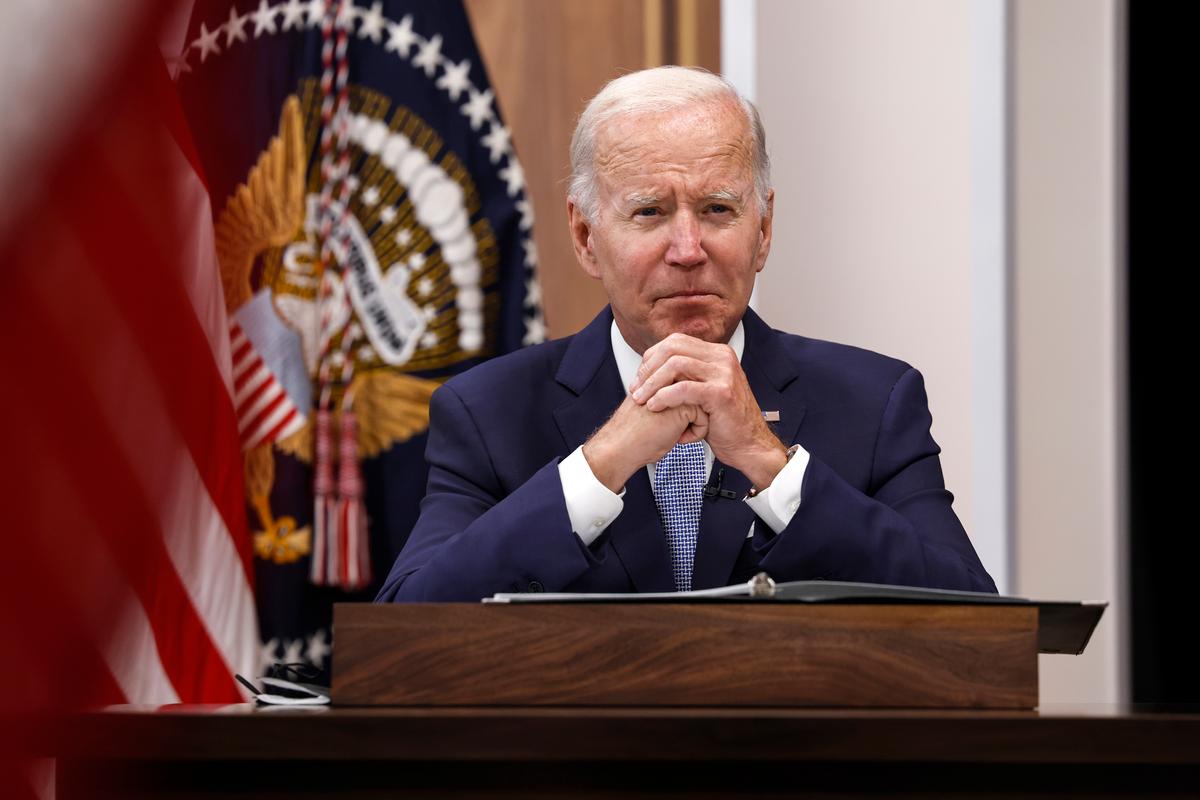 President Joe Biden gives remarks during a meeting on the economy with CEOs and members of his Cabinet in the South Court Auditorium of the White House on July 28, 2022. (Anna Moneymaker/Getty Images)