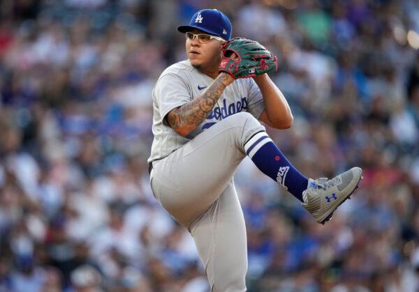 Los Angeles Dodgers starting pitcher Julio Urias winds up during the first inning of the team's baseball game against the Colorado Rockies in Denver, on July 29, 2022. (David Zalubowski/AP Photo)