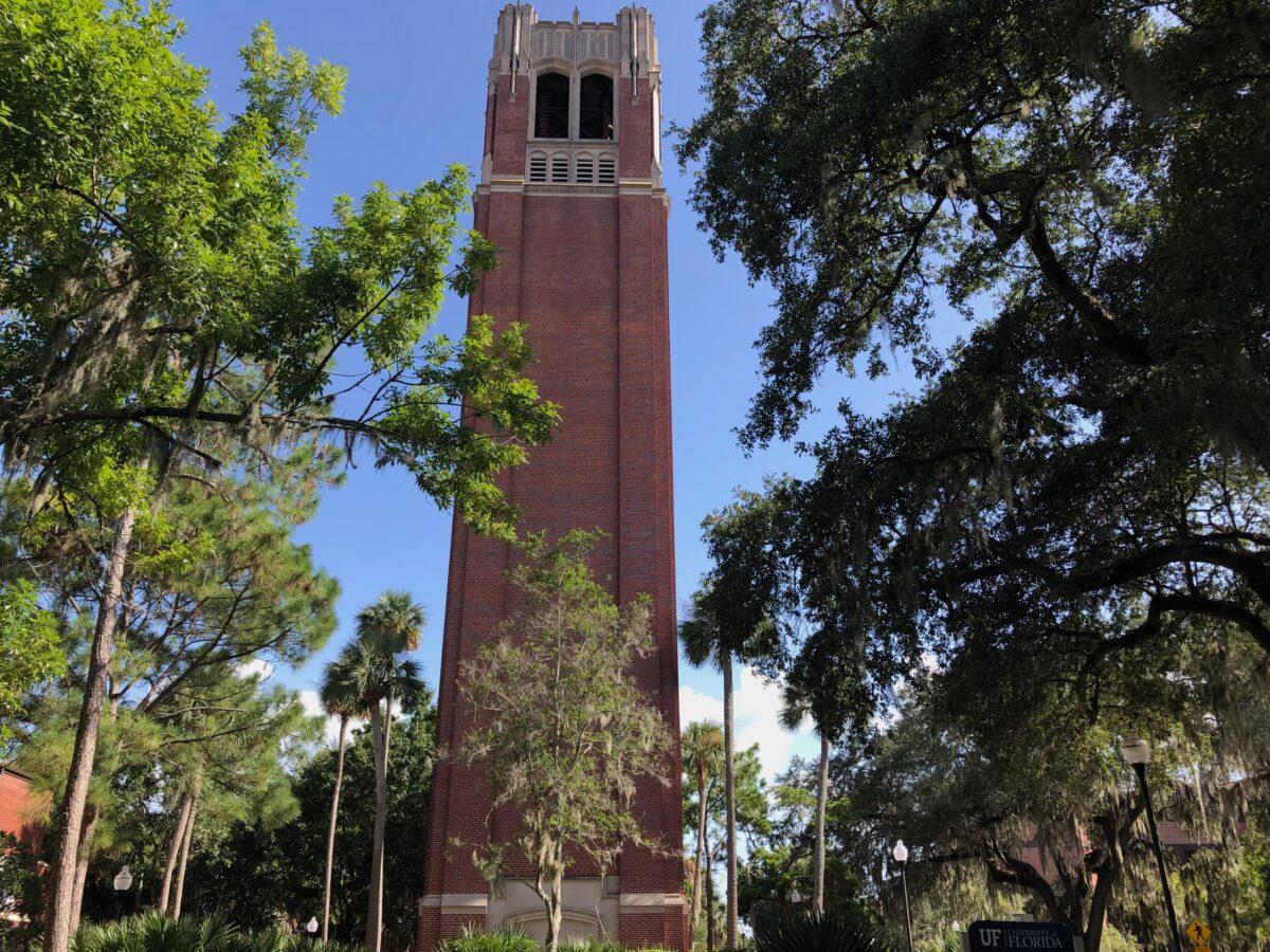 The iconic Century Tower on the University of Florida campus in Gainesville, Fla. on July 30, 2022. (Nanette Holt/The Epoch Times)
