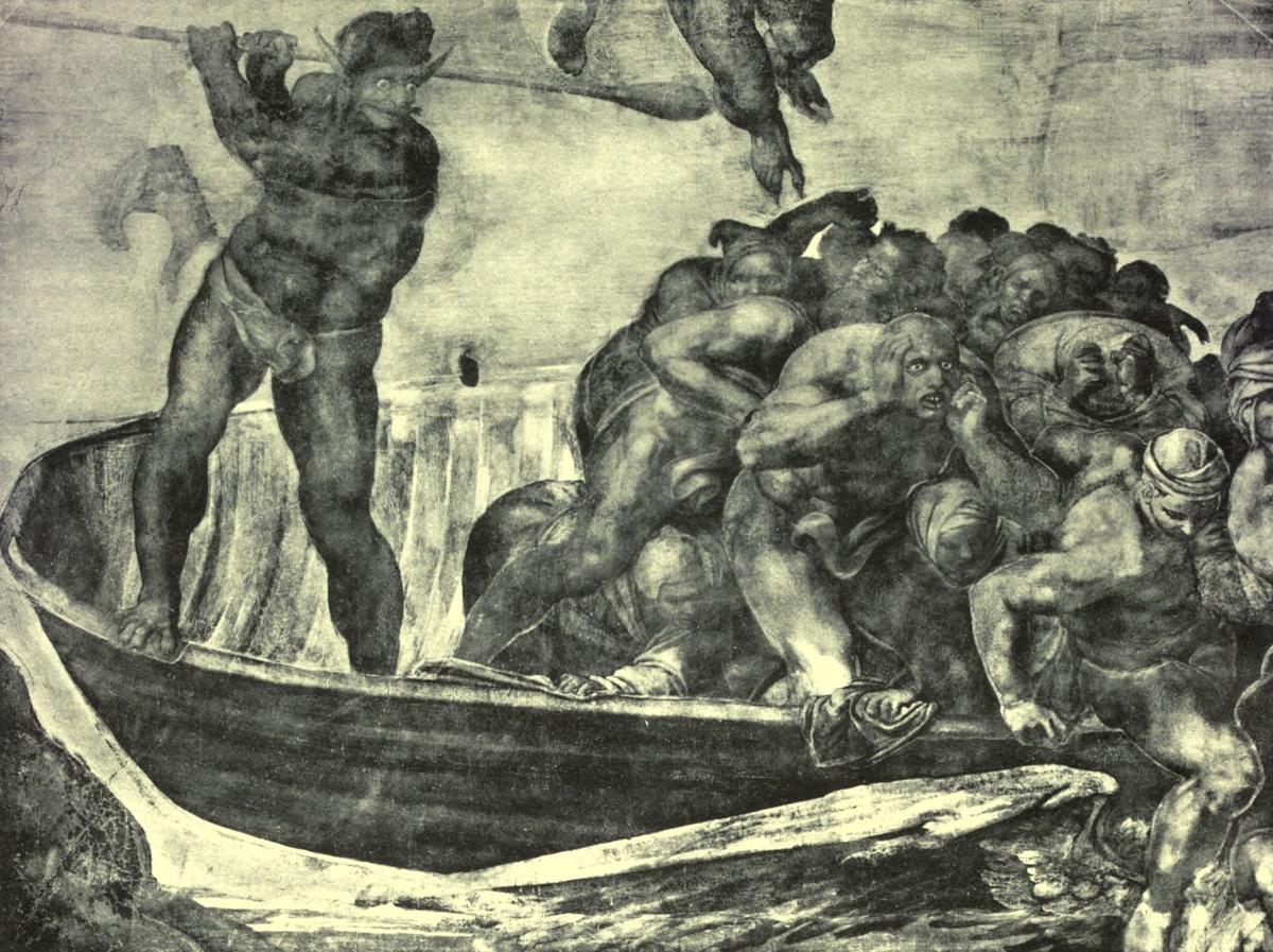 CHARON'S BOAT: DETAIL FROM THE LAST JUDGMENT(After the fresco by Michelangelo . Rome: The Vatican, Sistine Chapel) Anderson