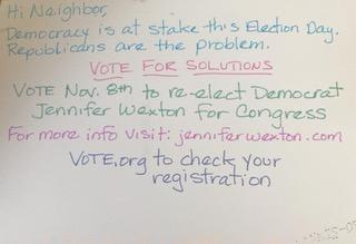 Postcard from Rep. Jennifer Wexton's (D-Va.) campaign office sent to a local constituent. (Provided)
