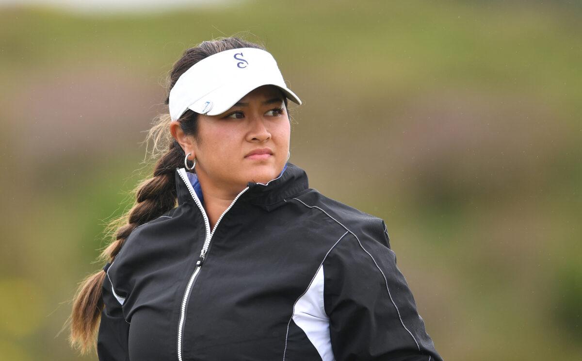Lilia Vu of Orange County, Calif., tied for eighth at –14, looks on at the 1st green during round three of the Trust Golf Women's Scottish Open at Dundonald Links Golf Course in Troon, Scotland, on July 30, 2022. (Mark Runnacles/Getty Images)