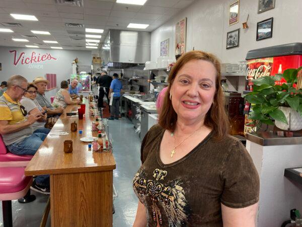 Vickie Kelesis, owner of Vickie's Diner in Las Vegas, said her location didn't experience major flooding during a powerful storm on July 28, 2022. (Allan Stein/The Epoch Times)