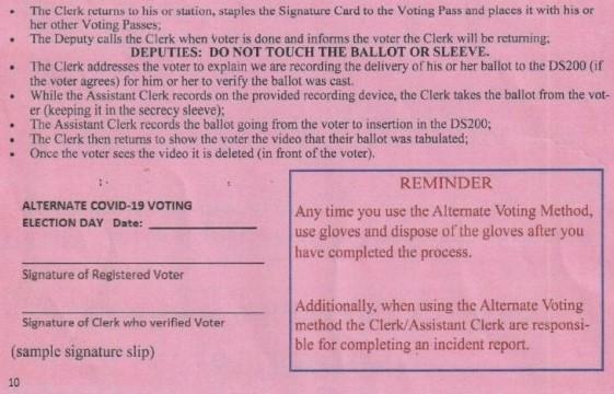 A clerk's additional responsibilities listed in the "Alternate Voting" procedures created by Paul Stamoulis in the "Polling Location Pandemic Procedures 2022" for Charlotte County, Fla. (Screenshot)