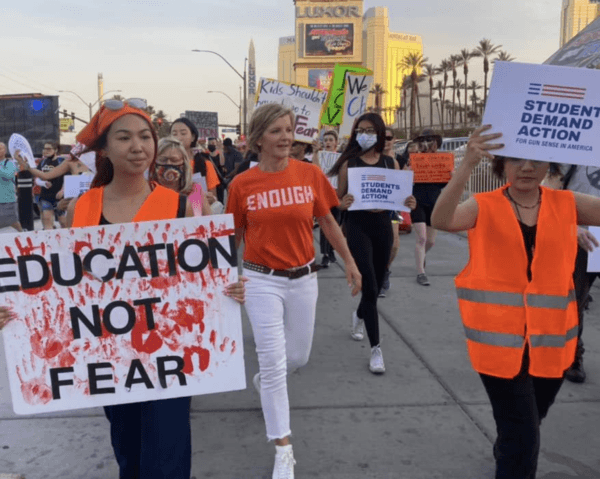 U.S. Rep. Susie Lee (R-Nevada) joins marchers during a May demonstration for gun control laws near The Strip in Las Vegas. (Courtesy of Susie Lee for Congress)