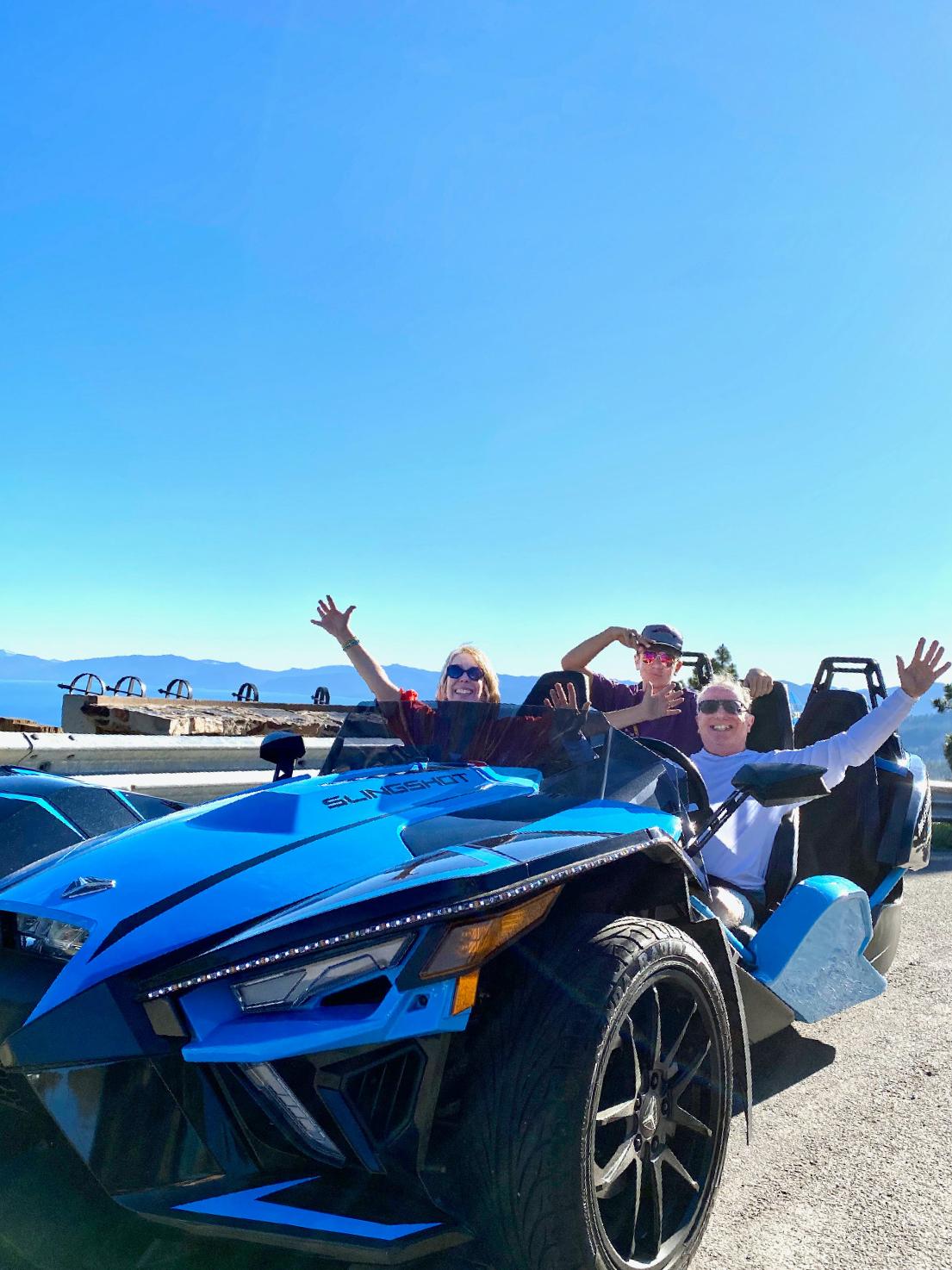 The author and her family tool around Lake Tahoe, California, in their rented Slingshot. (Photo courtesy of Margot Black.)