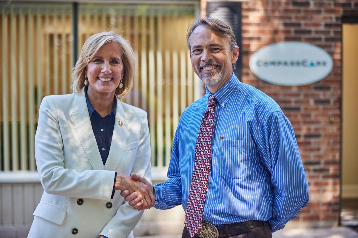 Congresswoman Claudia Tenney and CompassCare CEO Rev. Jim Harden at the reopening of the CompassCare Pregnancy Services center in Amherst, N.Y., on Aug. 1, 2022. (Photo courtesy of CompassCare.)
