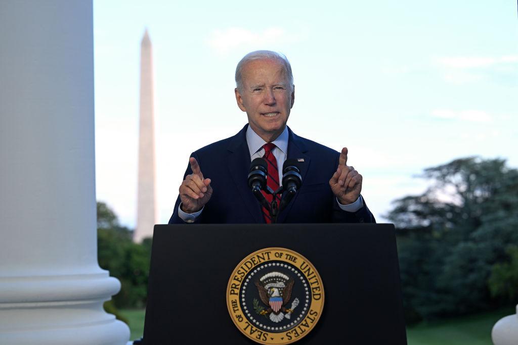 U.S. President Joe Biden speaks from the Blue Room balcony of the White House in Washington on Aug. 1, 2022. Biden announced that over the weekend, U.S. forces launched an airstrike in Afghanistan that killed al-Qaeda leader Ayman Al-Zawahiri. (Jim Watson-Pool/ Getty Images)