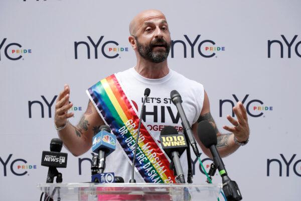 Dr. Demetre Daskalakis speaks at the press conference for New York City Pride on June 27, 2021. (John Lamparski/Getty Images)